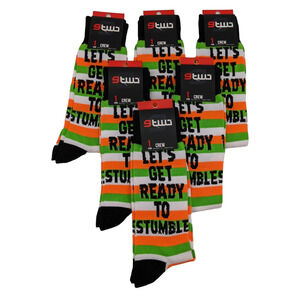 SIX Pairs Lets Get Ready To Stumble Crew Length Socks Shoe Sz 7-12 Mens NWT NEW